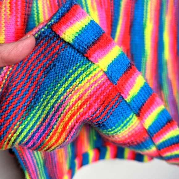 Vintage 80s Handmade Neon Multi Bright Stripe Knit Tunic Sweater - Picture 9 of 12